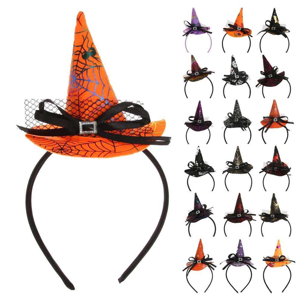 1PCS Hair Hoop Halloween Festival Party Skull Headband Spider Web Witch Hat Ghost Atmosphere Performance Props Hair Accessories