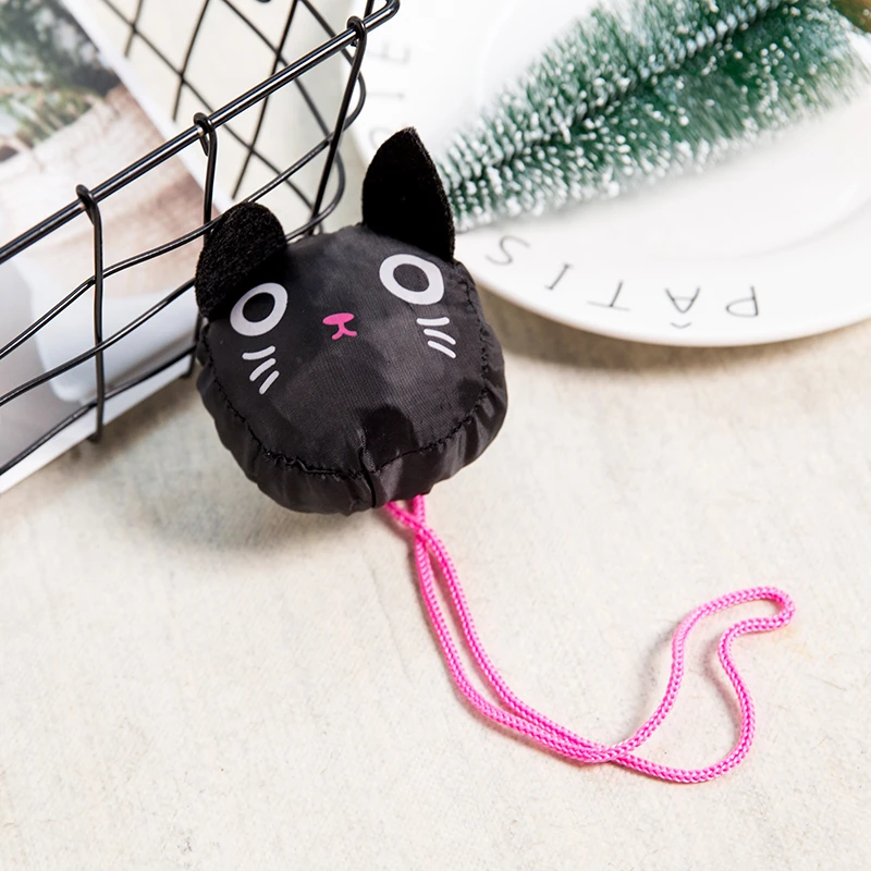 Black Cat Eco Friendly Ladies Gift Foldable Reusable Tote Cute Animal Owl Shape Folding Shopping Bag Portable Travel Shoulde
