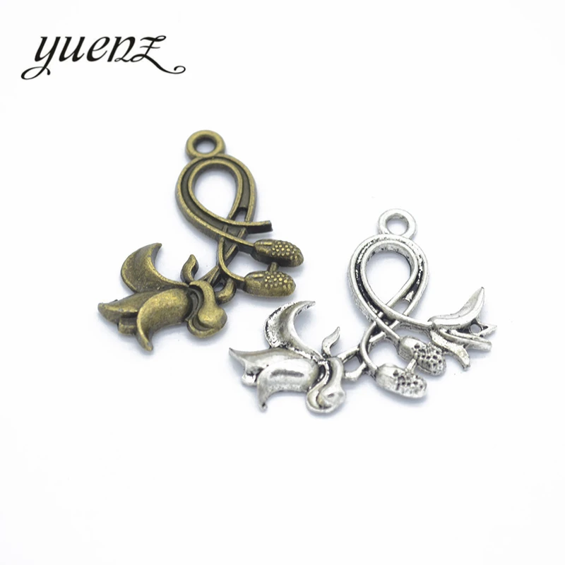 10 Pcs 32*30 mm Antique Silver color Tone  flower Charms DIY Jewelry Making 2501