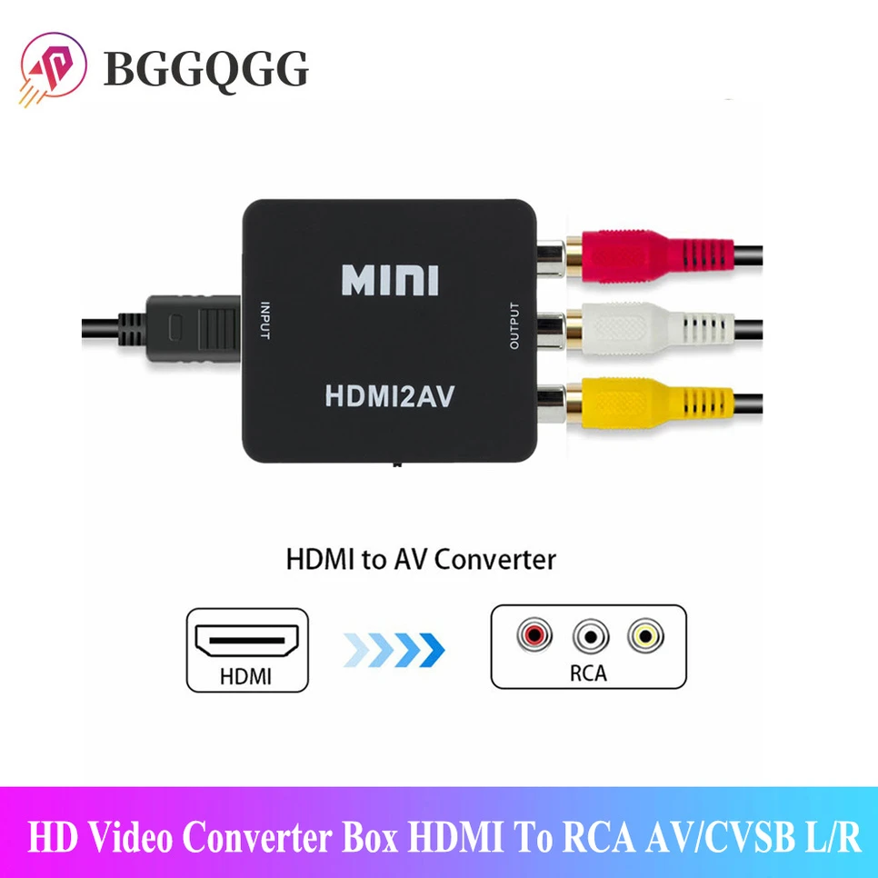 BGGQGG MINI 1080P HDMI TO AV Converter BOX HD Video Converter Box HDMI To RCA AV/CVSB L/R Video Mini HDMI To AV Support NTSC PAL