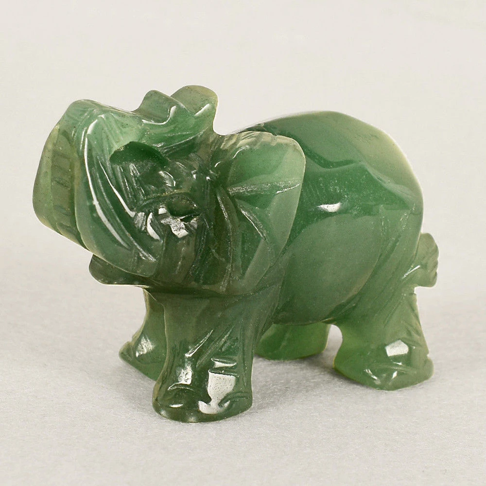 Lucky Elephant Fortune Green Aventurine Jade Stone Feng Shui Statue Figurine Office Ornament Chakra Healing Stones Statue Decor