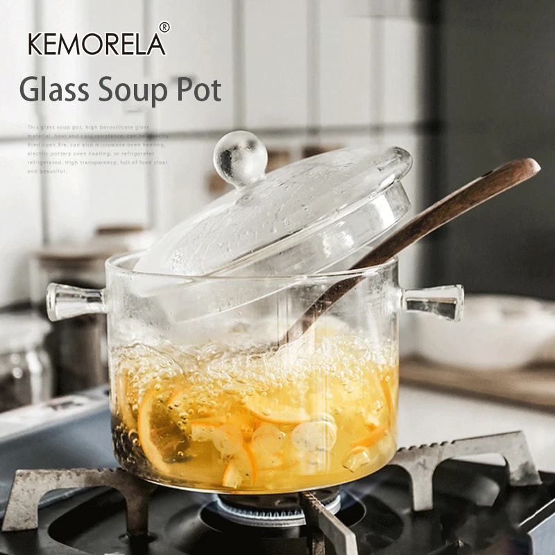 Transparent Glass Soup Pot Household Kitchen Vegetable Salad Bowl Thickened Flame Explosion-Proof Cooking Saucepan Cookware