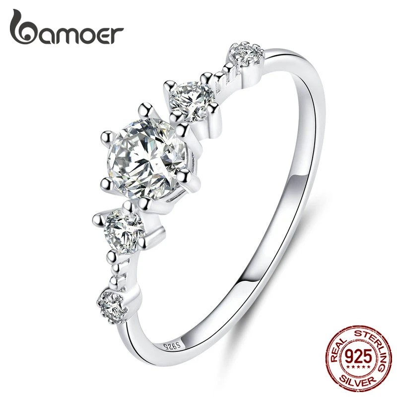 bamoer Dazzling Sparkling Engagement Finger Rings for Women Solid Silver 925 Jewelry Wedding Statement Female Bijoux SCR568