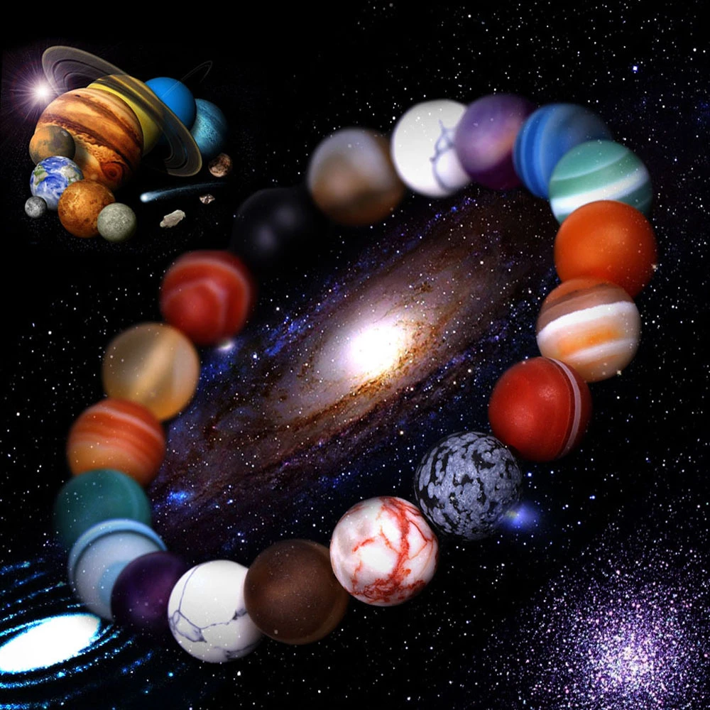 DIEZI 7 Style Yoga Eight Planets Natural Stone Mala Beads Strand Bracelet For Men Women Handmade Universe Solar Chakra Bracelet