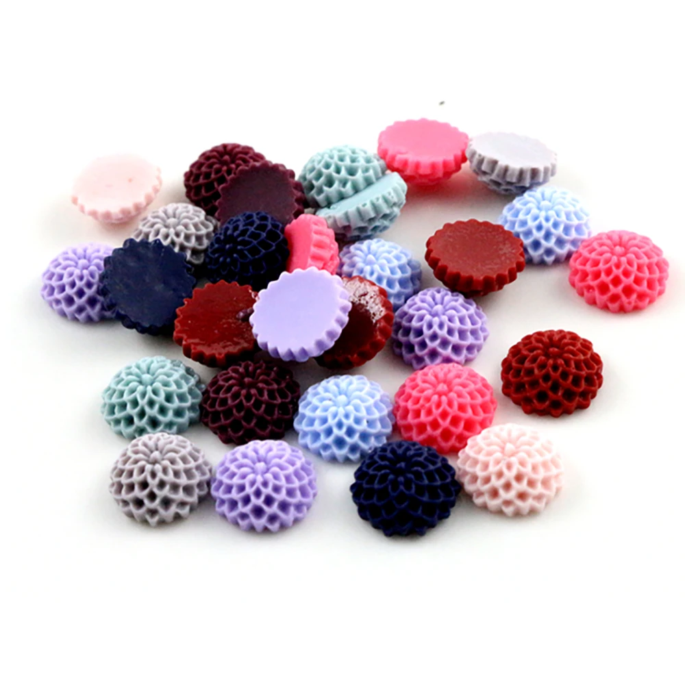 New Fashion 40pcs 12mm Mix Color Melaleuca Flowers Style Flat Back Resin Flower Cabochons Cameo  G7-12