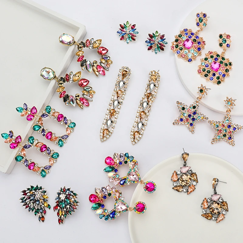 Pauli Manfi 2019 New Fashion Colorful Rhinestone Earrings Women Bohemian Geometric Dangle Earring Accessories
