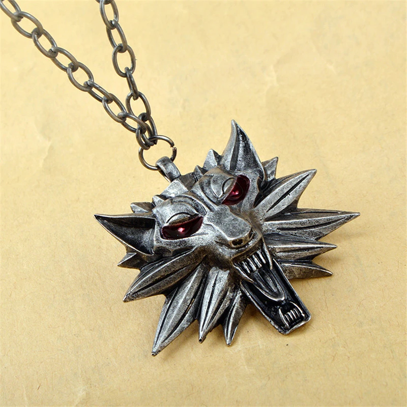 new models Anime Game  Wolf Head  Wizard 3 Wild Hunt Game pendant necklace Geralt animal metal link chain wolf head necklac