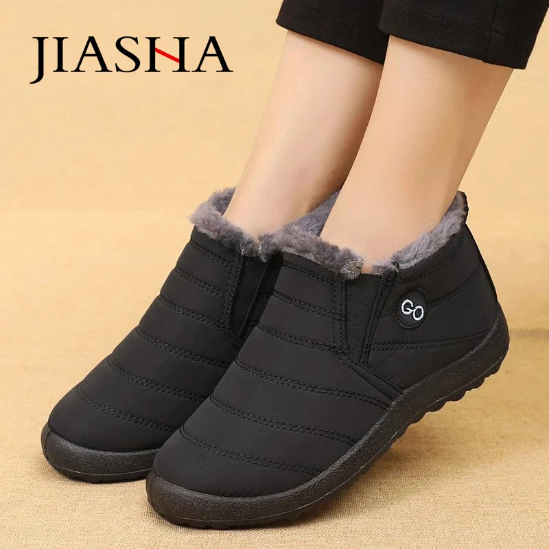 Women snow boots 2021 new waterproof slip-on winter ankle boots female solid casual shoes woman warm plush Botas Mujer