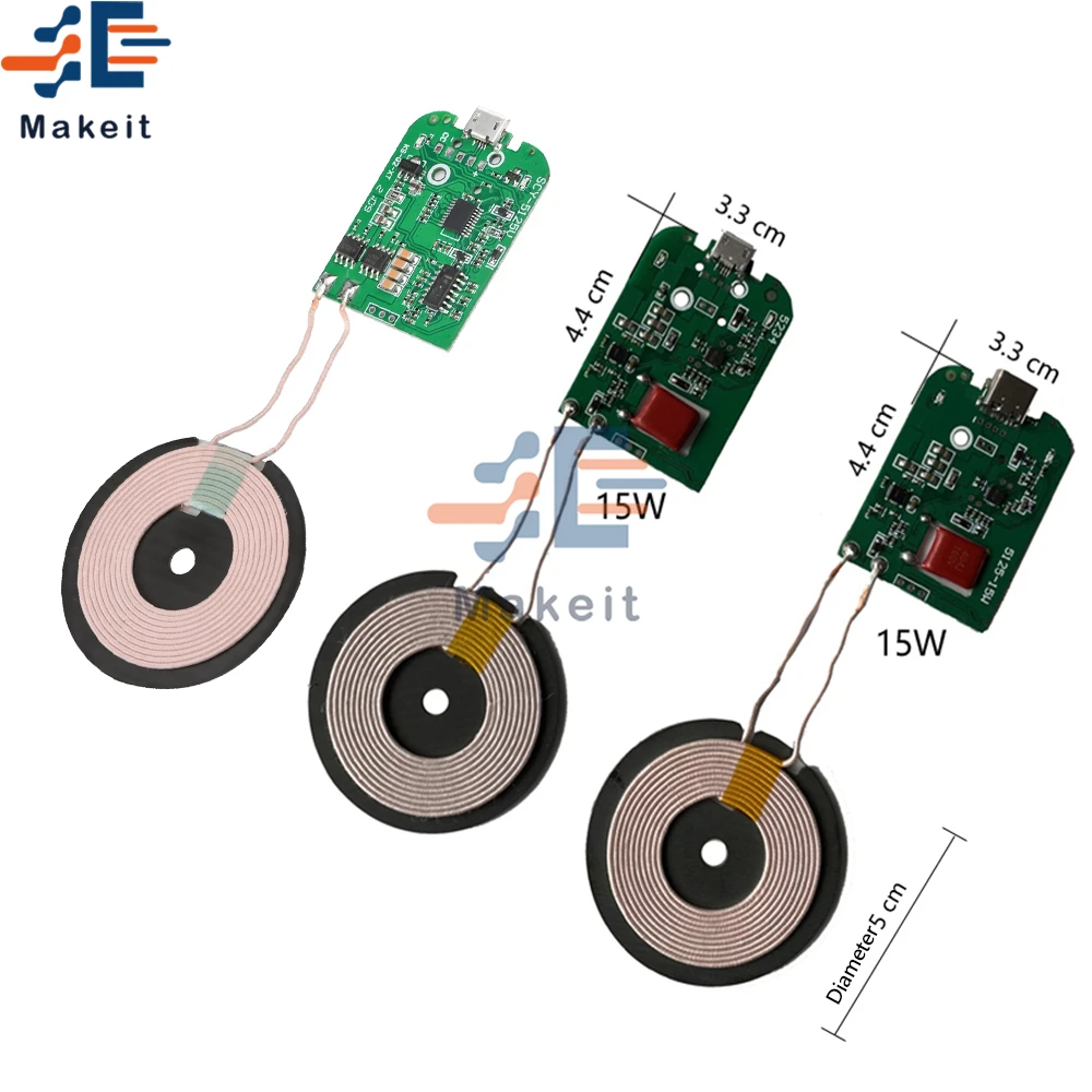 DC5V 9V 12V 5W 10W 15W Type-C Micro-USB Fast Charge Wireless Charger Transmitter PCBA Circuit Board Coil Receiver Charger Module