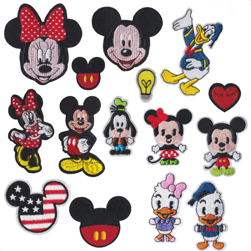 Disney Mickey Minnie Cartoon Iron on patch Embroidered anime clothes patches For clothing Kid cartoon Cloth Garment Stickers