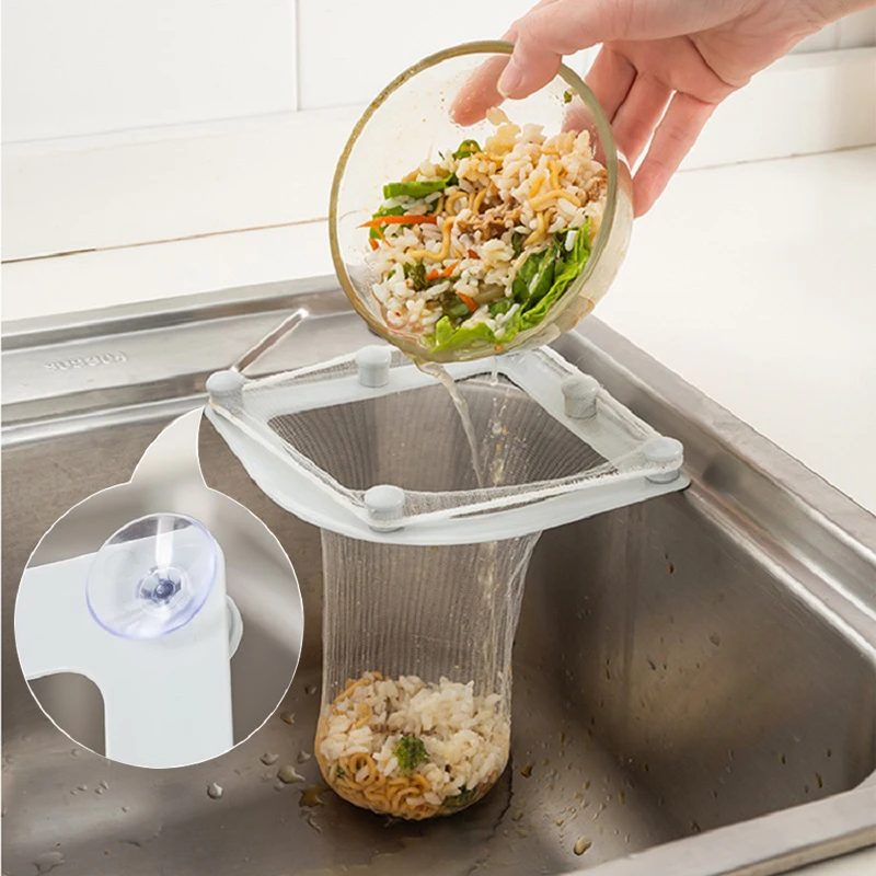 Sink Strainer Basket Corner Sink Filter Drain Net Bag Kitchen Garbage Storage Rack For Food Waste Mesh Leftover With Suction Cup