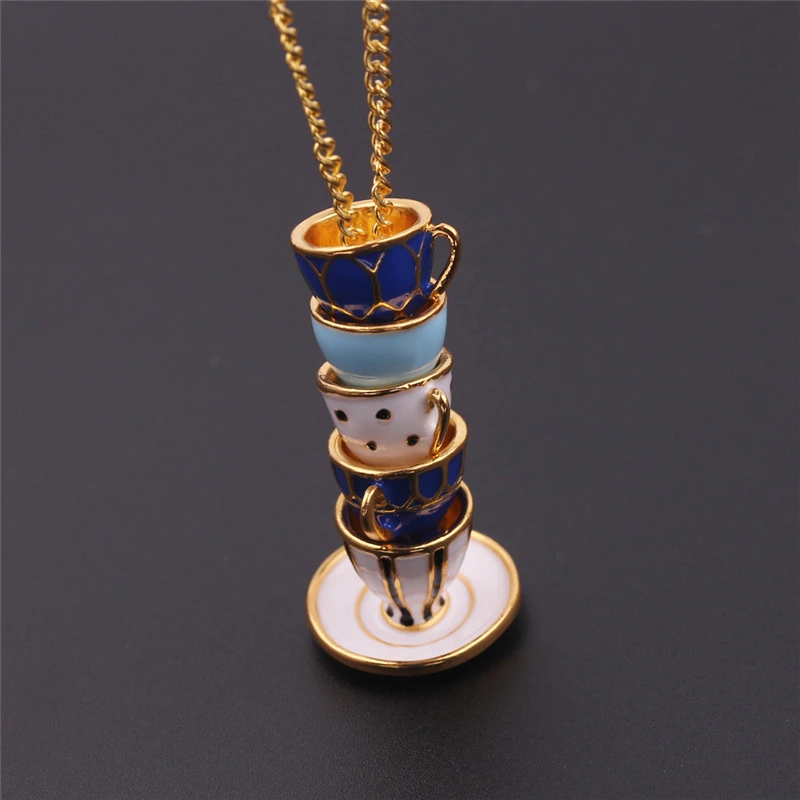 Fashion Womens Mens Necklace Teacup  Necklace Cups Pendant Necklace 2021 Long Necklaces Enamel Tea Cups Jewelry on The Neck