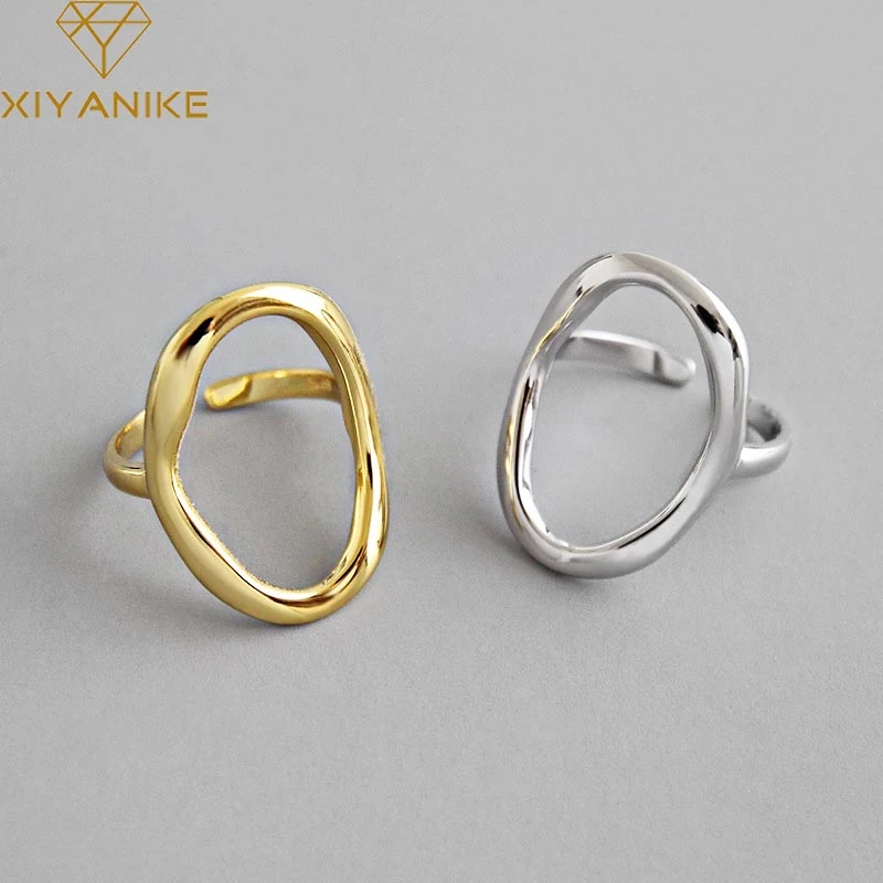 XIYANIKE 925 Sterling Silver Irregular Hollow Opening Rings for Women Couple Fashion Simple Geometric Party Jewelry Gifts
