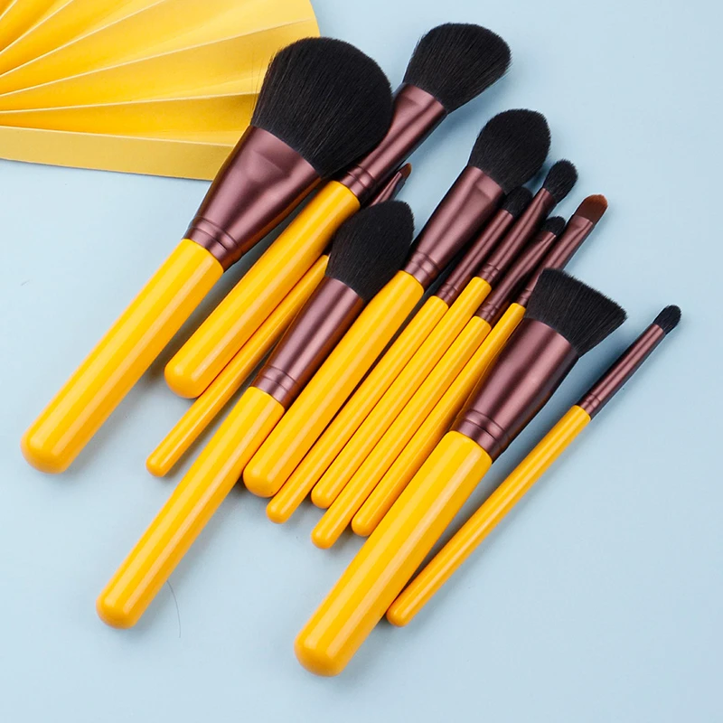 MyDestiny makeup brush-Yellow series 11pcs synthetic hair brushes set-face&eye cosmetic pen-artificial hair-beauty-beginer tool