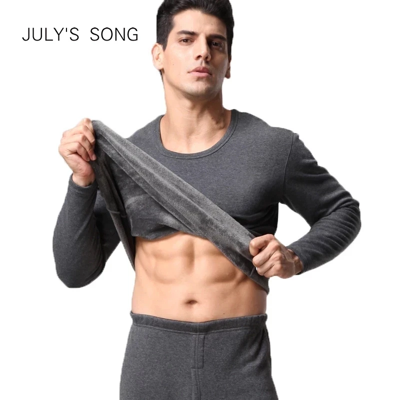 JULY'S SONG Men's Winter Thermal Underwear Set 2PS Velvet Thicking Warm Long Set Layered Clothing Male Long Resistence Band Set