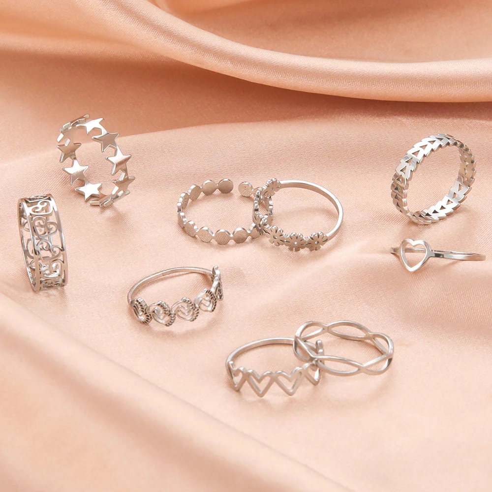 Skyrim Stainless Steel Women's Ring Simple Heart Star Daisy Flower Butterfly Geometric Finger Rings Gift for Lover Wholesale