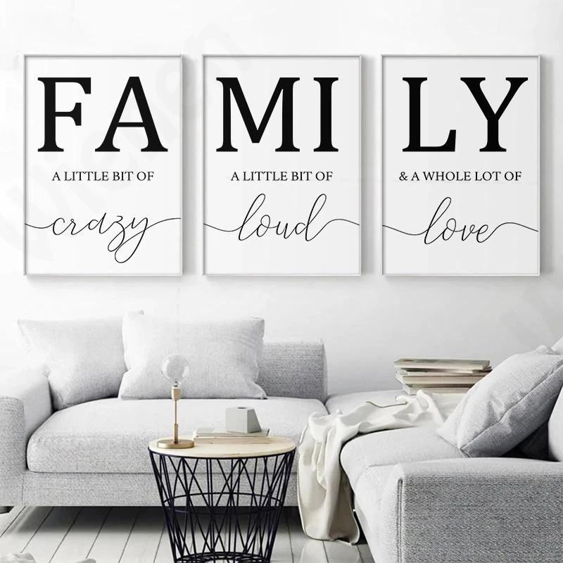 Simple Minimalist Posters Letters FAMILY Canvas Picture Wall Art Family Writing Style Love Quotes Home Decoration Living Room