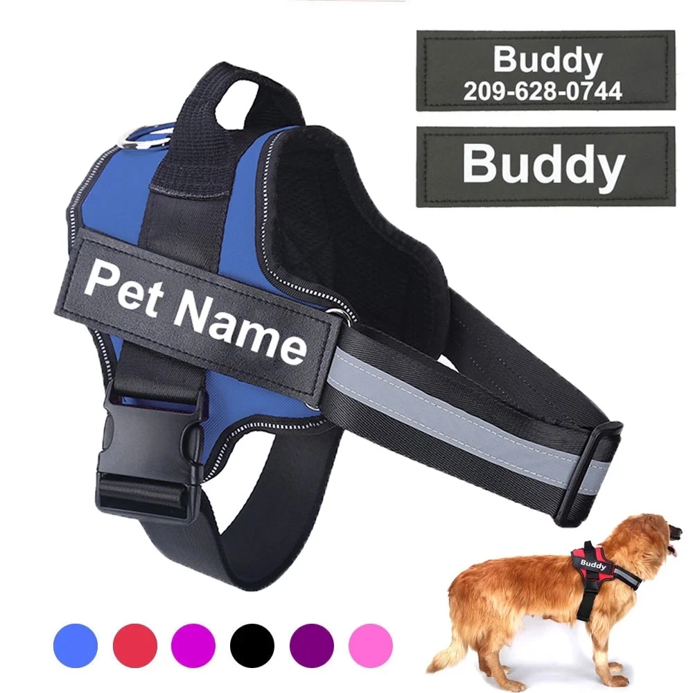 Dog Harness Reflective Breathable Adjustable Pet Harness For Dog Vest ID Custom Patch Outdoor Walking Dog Supplies