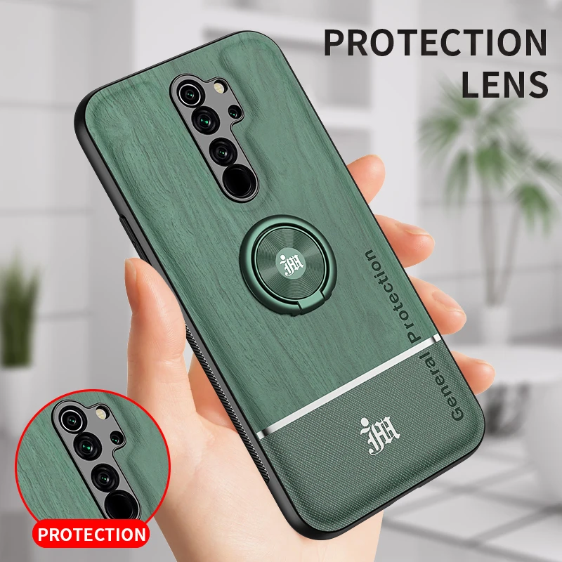 Bionic Wood Grain Mobile Phone Case For Xiaomi Redmi Note 8 Pro Adsorption Ring Bracket Cover Lens Protection Fall Prevention