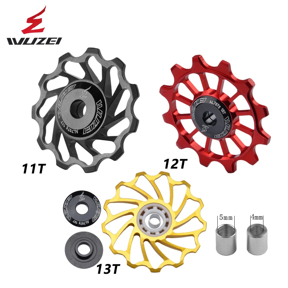 2pcs WUZEI MTB Road Bike Ceramic Pulley 7005 Aluminum Alloy Rear Derailleur 11T 12T 13T Guide wheel Ceramic Bearing Jockey Wheel