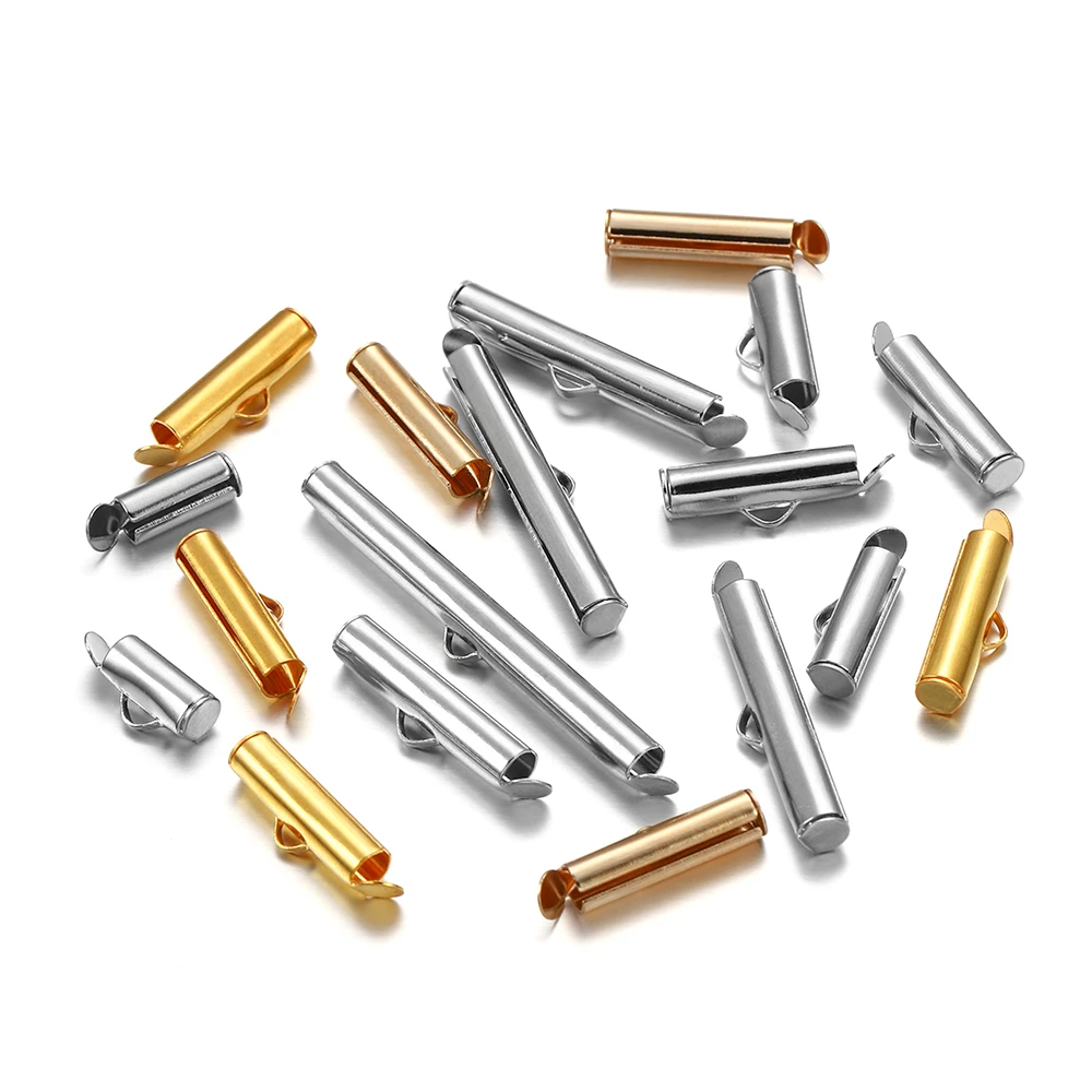 30-50Pcs Crimp End Beads Beading Slide On End Clasp Buckles Tubes Slider End Caps Connectors For DIY Jewelry Making Accessories