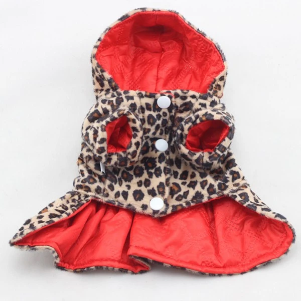 Pets Dogs Leopard Pattern Tutu Coat Dress Puppy Hoodies Both Sides Wear Dog Winter Clothes For Small Dog Puppy Clothing