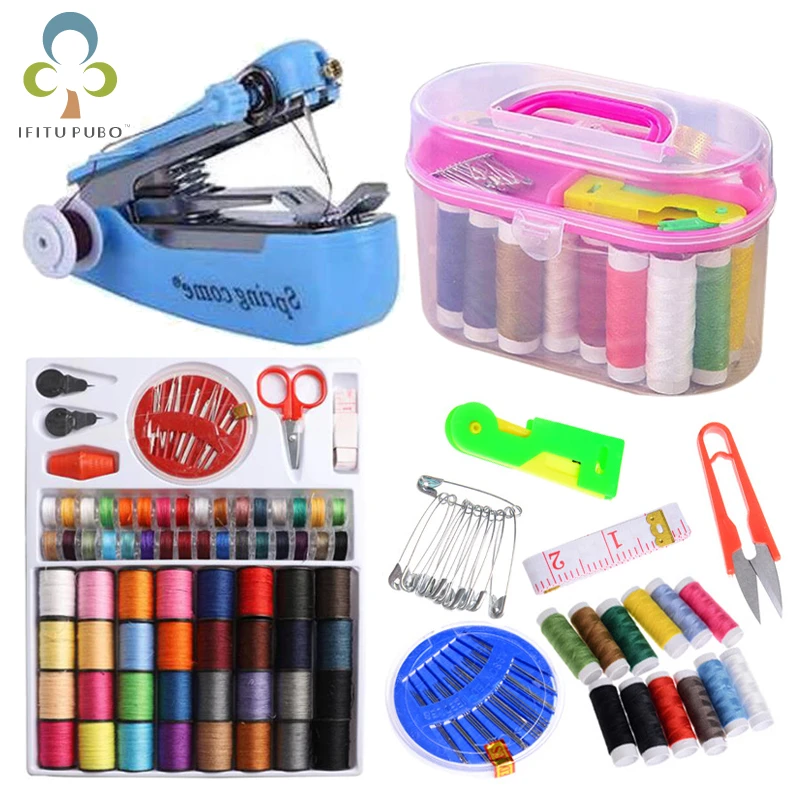 Portable Mini Manual Sewing Machine Portable Mini Travel PP Sewing Box Sewing Kits Set Cloth Fabric Handy Needlework Tool GYH