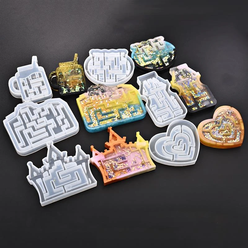 Quicksand Maze Silicone Mold Shaker Molds Milk Bottle Heart Shape UV Epoxy Resin Mold Heart Keychain Pendant Craft Jewelry Tools