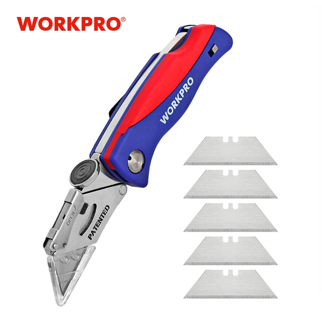 WORKPRO Folding Knife Pipe Cutter Electrician Cable Cutter Safety Knife Security Tool Plastic Handle Knife with 5PC blades