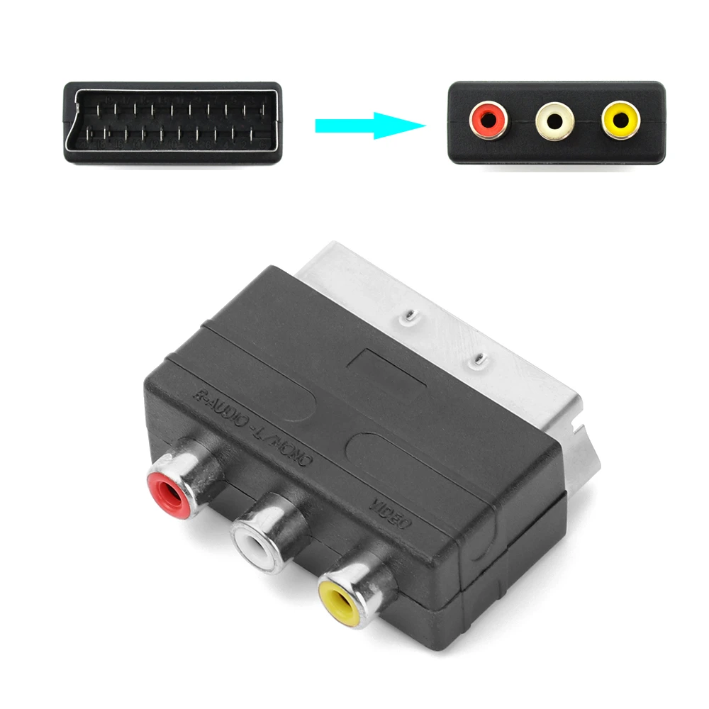 High quality Scart Male Plug to 3RCA Phono Female AV TV Audio Video Adapter Input for PS4 for WII DVD VCR