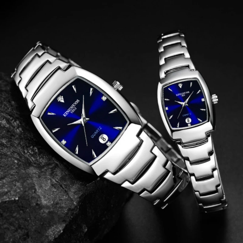 1pc Fashion Full Steel Steel Rectangle Couple Watchs Couple Gifts Minimalist Watch Complete Calendar Luminous Hands Luxury Brand