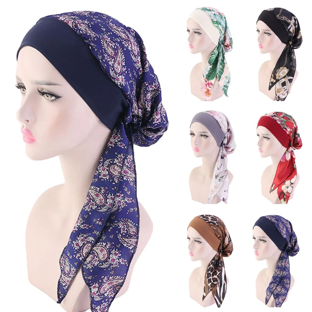 2020 NEW Women muslim fashion hijab cancer chemo flower print hat turban head cover hair loss scarf wrap pre-tied bandana