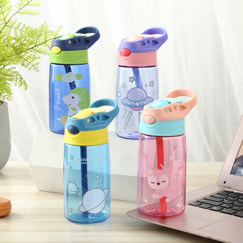 Fashion Brand Children's Straw Cup Plastic Water Bottles Baby Cartoon Ncreative Student Kettle Water Bottles School Kids