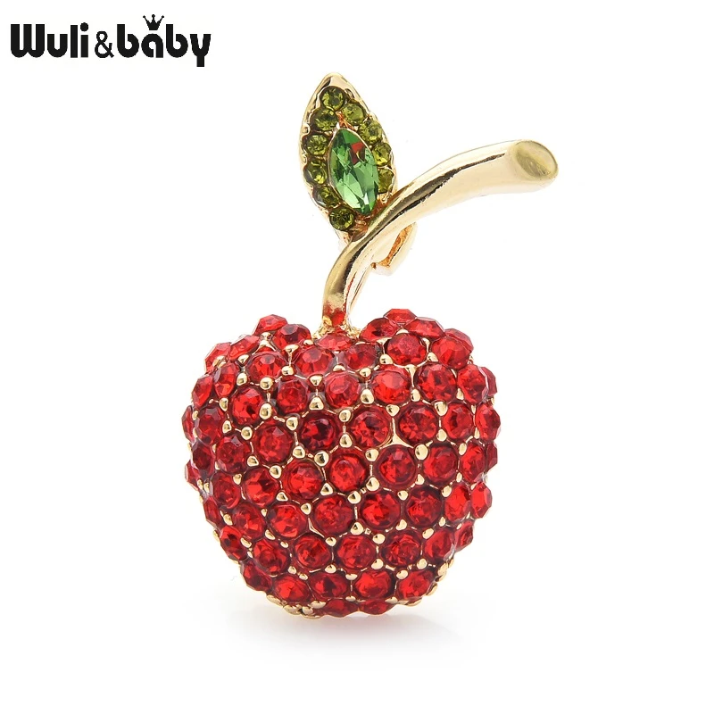 Wuli&baby Full Rhinestone Red Cherry Brooches Women Men Apple Weddings Office Causal Brooch Pins Gifts