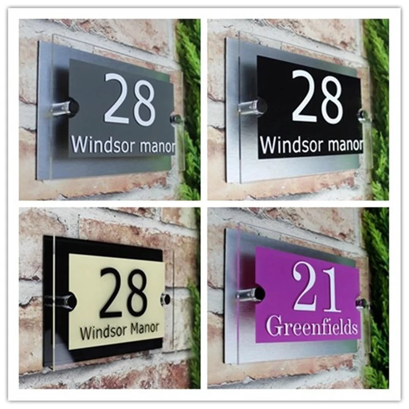 Customize Modern House Sign Plaque Door Number Street Name Glass Effect Acrylic Doorplate Number 200x140mm  300x140mm
