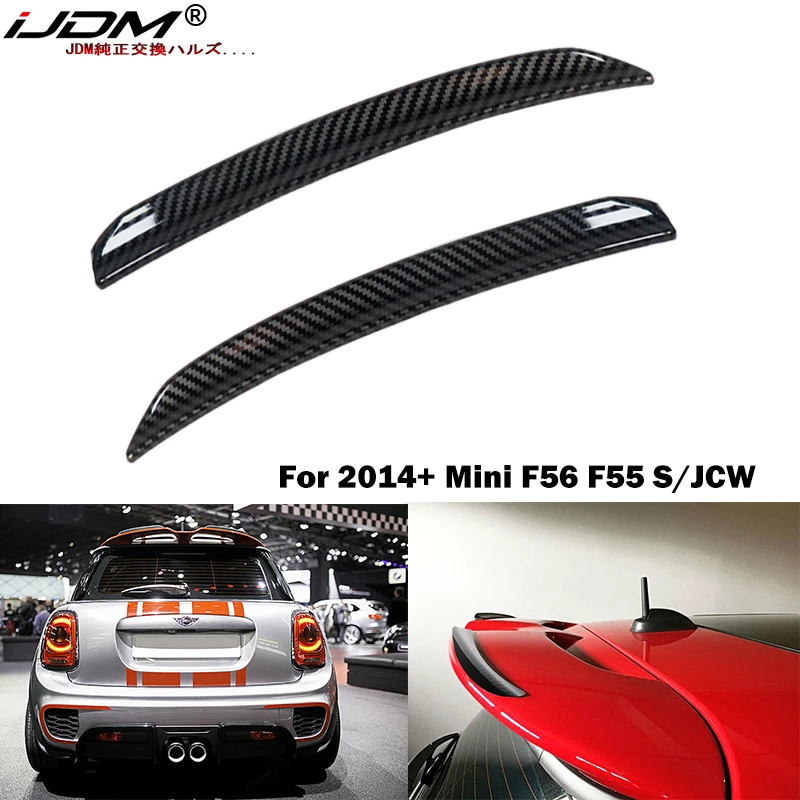 iJDM 2pcs Sport Red/Carbon Fiber Rear Wing Trim Spoiler Extension Lip Fins For 2014-up MINI COOPER F55 F56 S / JCW