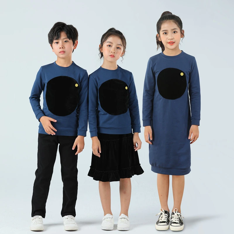 children family matching clothes children boys girls velour circle cotton casual dress clothes autumn winter navy blue tops