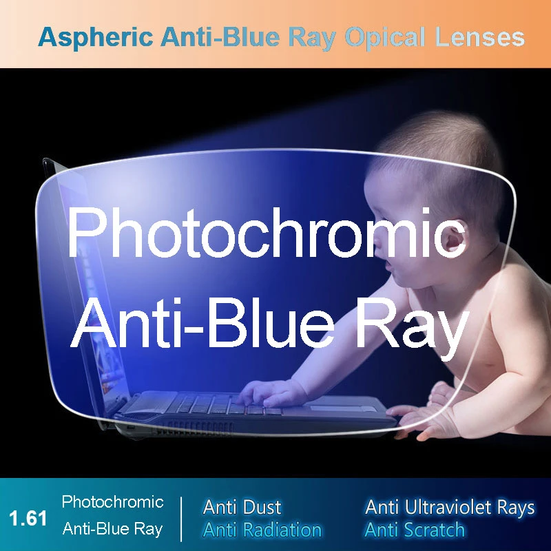 1.61 Anti-Blue Ray Aspheric Photochromic Gray Lens Optical Lenses Prescription Vision Correction Computer Reading Lens