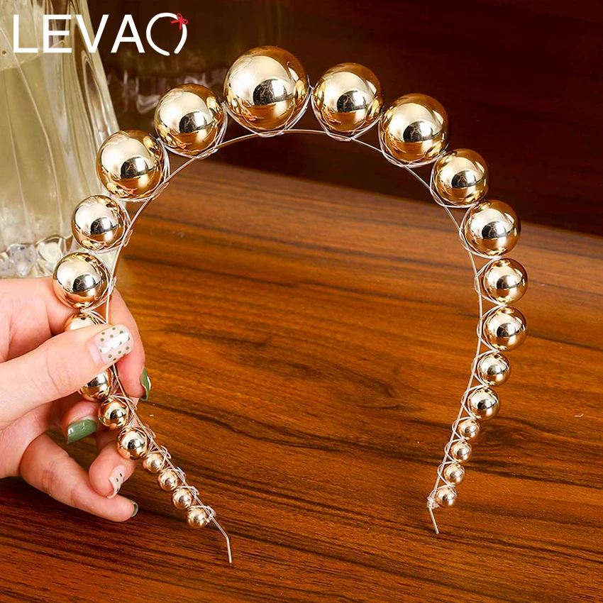 Levao Fashion Gold Pearl Hairband Beaded Headband for Women  New Big Pearls Beads Hair Hoop Hairbands Girls Hair Accessories