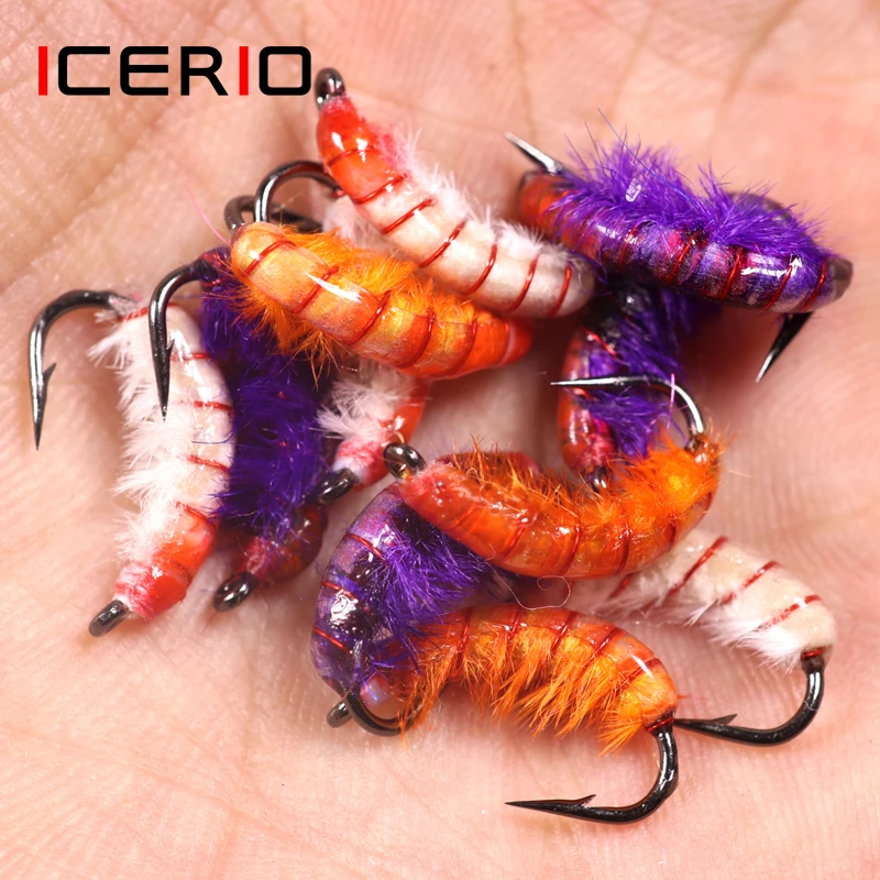 ICERIO 3PCS Czech Nymphs Scud Bug Worm Flies with Barbed Hook Trout Fishing Fly Lure Bait