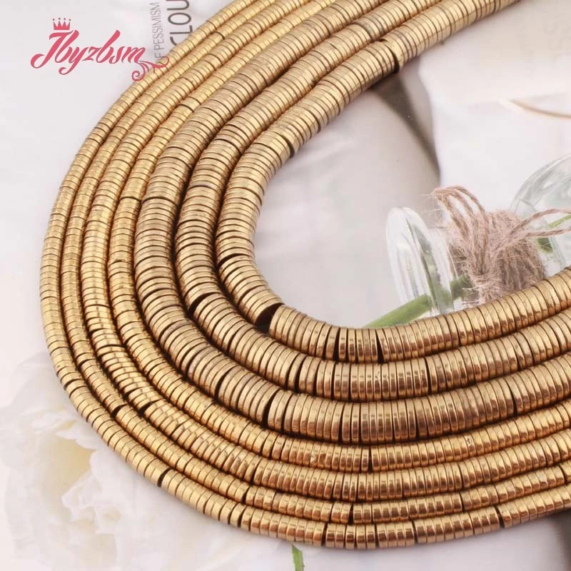 1x3 1x4 1x6mm Gold Heishi Rondelle Spacer Beads Hematite Natural Stone for DIY Women Men Jewelry Making Necklace Bracelet 15