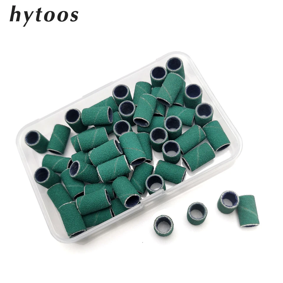 HYTOOS 50pcs Green Sanding Bands Without Mandrel Electric Nail Drill Bit Accessories Gel Removal Nail Care Polishing Tool