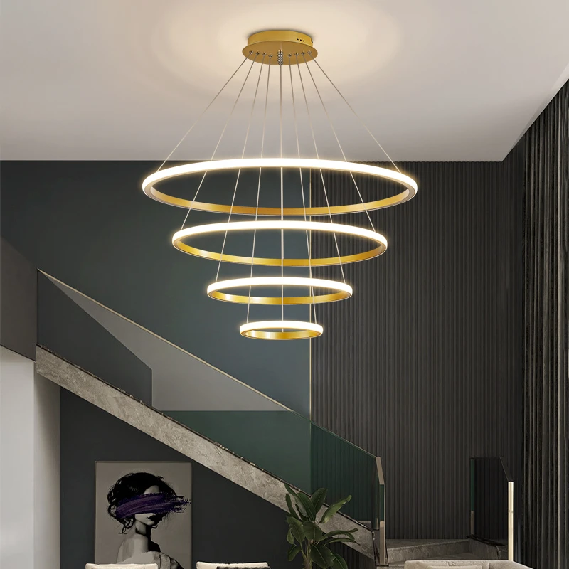 NEW Led Modern Pendant Lamp For Dining Room Kitchen loft Home Black Circle Deco Round Ring Hanging Chandelier Light Fixture