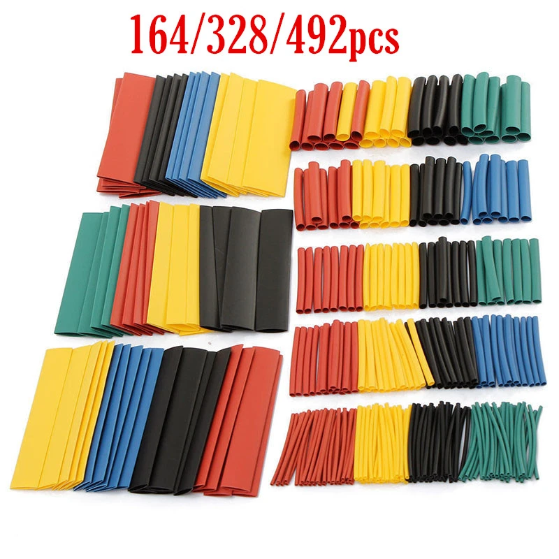 164/328/492pcs/ Set Heat Shrink Tube Assorted Insulation Shrinkable Tube 2:1 Wire Cable Sleeve Kit