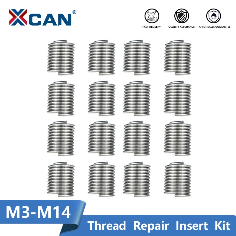 XCAN Silver Thread Repair Insert Kit M3-M14 1.5D-2.0D Stainless Steel Repair Tools 10-20pcs For Restoring Damaged Threads Tools
