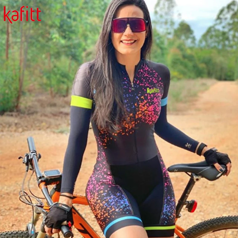 kafitt new Pro Team Triathlon Jumpsuit Women's Cycling Long Sleeve Jersey Tights Jumpsuit macaquinho ciclismo feminino