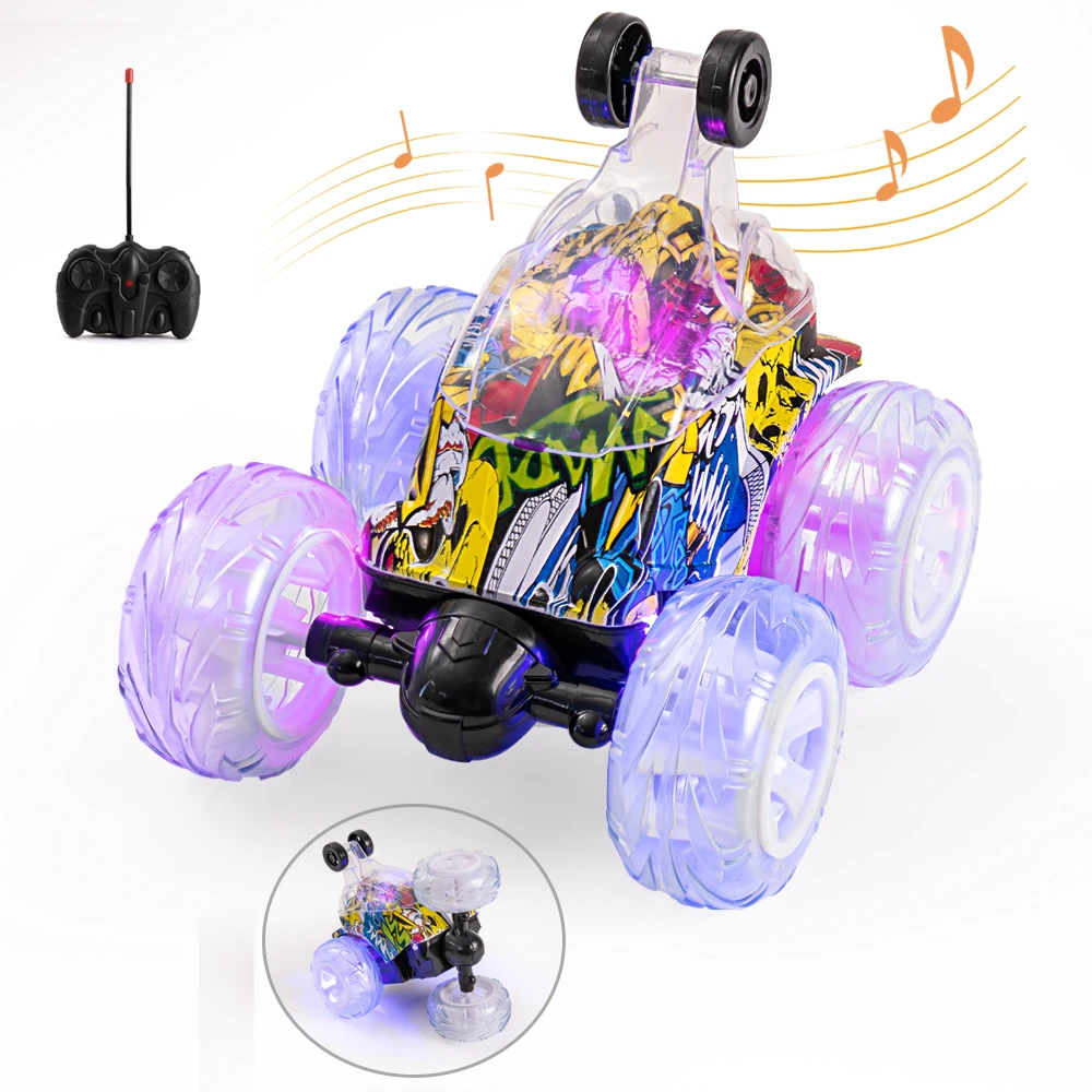 Roclub Graffiti Remote Control Car RC Stunt Tipper Cars With 360 ° Rolling Dancing 2.4Ghz RC Car Toy For Kids Boys Girls