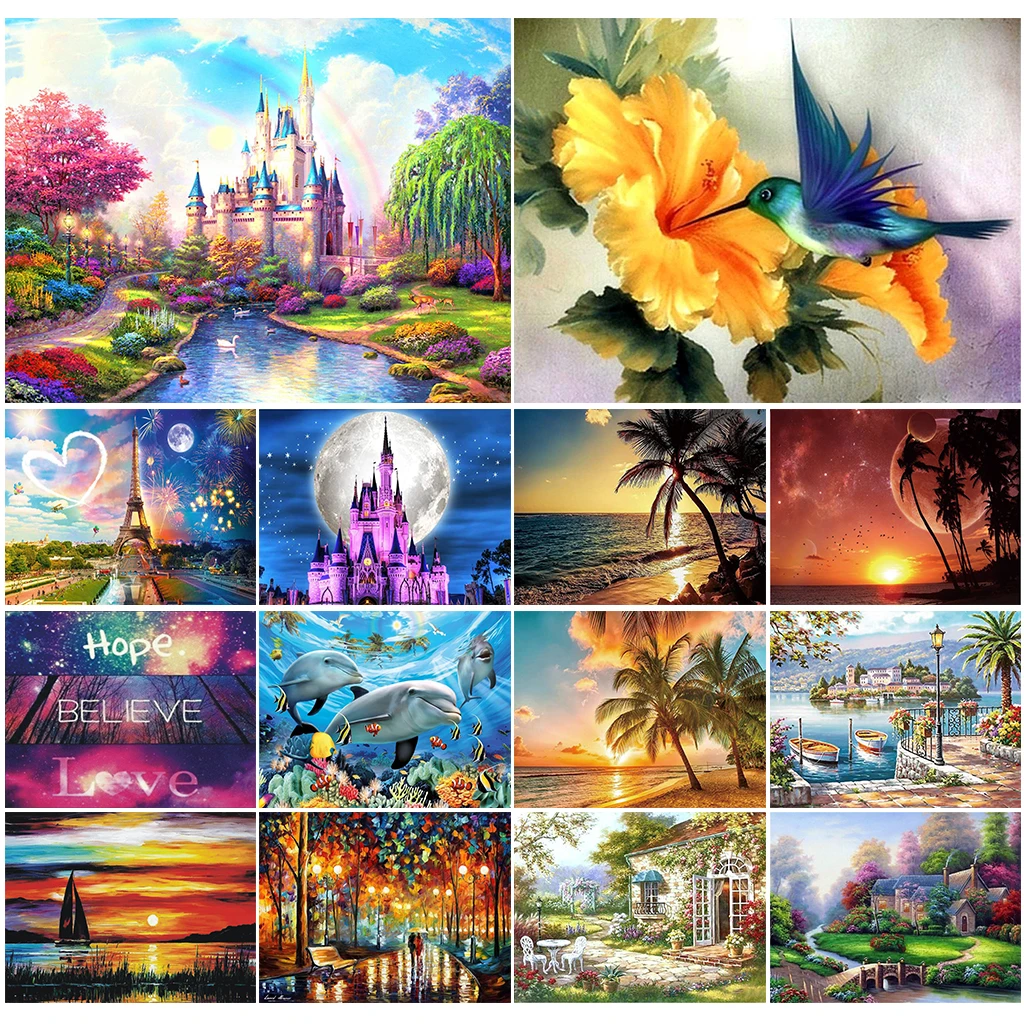 5D Diamond Painting Landscape/Animal Picture Round Jewelry Embroidery Kit Castle Complete Mosaic Design Crafts Home Decor Gift