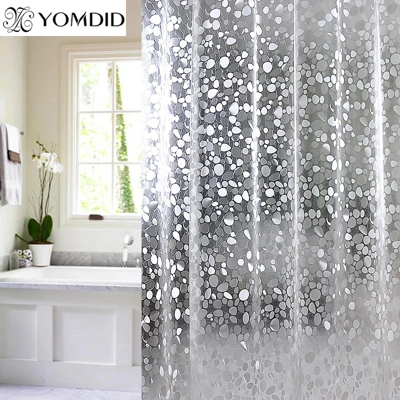 Plastic PVC 3d Waterproof Shower Curtain Transparent White Clear Bathroom Anti Mildew Translucent Bath Curtain With 12 PCS Hooks