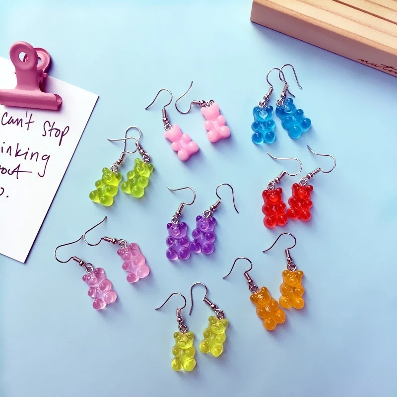 1Pair Cute Colorful Acrylic Transparent Bear Earrings For Gildren Girl Jewelry Accessories Birthday Party Gift Animal Earrings